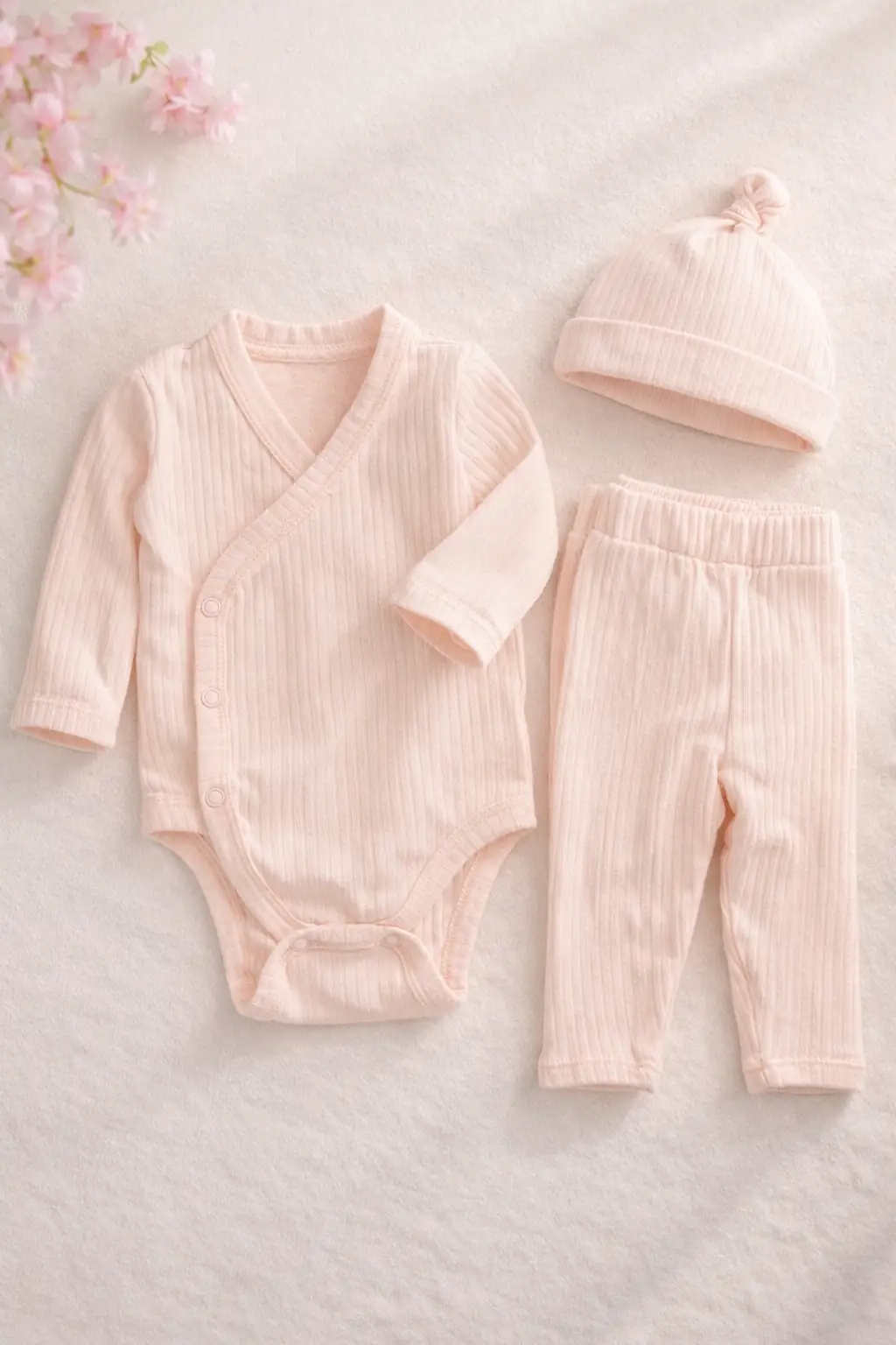 Soft Pudra 3 Parça Ribanalı Bebek Takımı